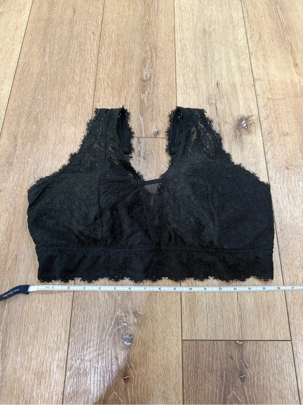 Aerie Eyelash Lace Padded Plunge Bralette Black size XXL‎
